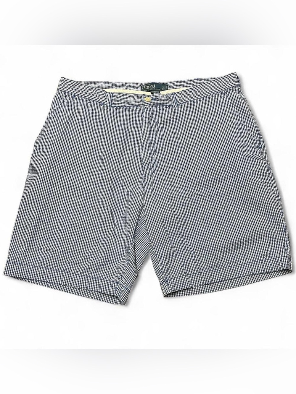 Vintage Polo Ralph Lauren 36 Blue White Striped Seersucker Preppy Chino Shorts